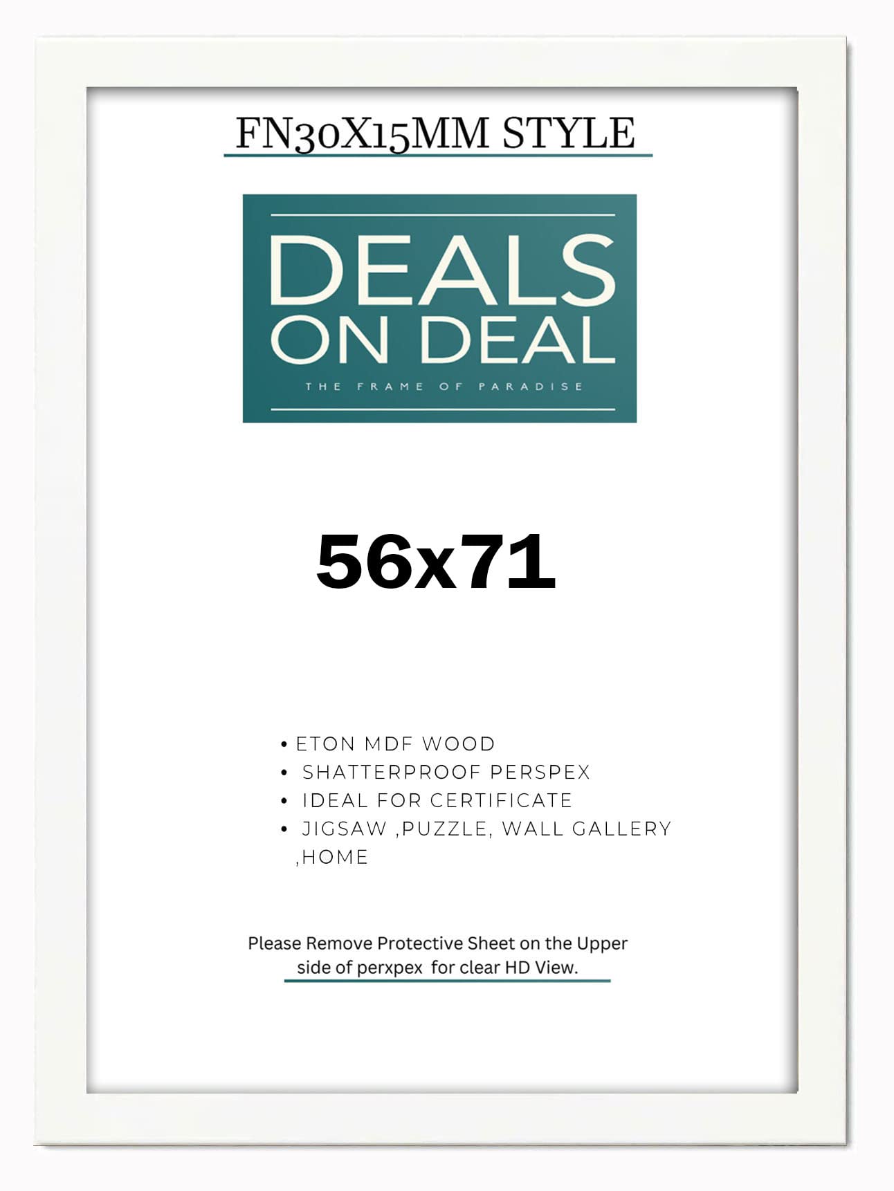 DEALS ON DEAL 56x71cm Picture Frame Solid MDF Wooden Jigsaw Puzzle Poster Frame, High-end Modern Style, Made High Definition Acrylic Front for Wall and Tabletop Photo Display [WHITE 56x71]