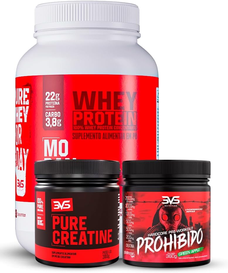 3VS Nutrition Combo Whey 100% Sabor Morango 900g + Creatina Pura ...