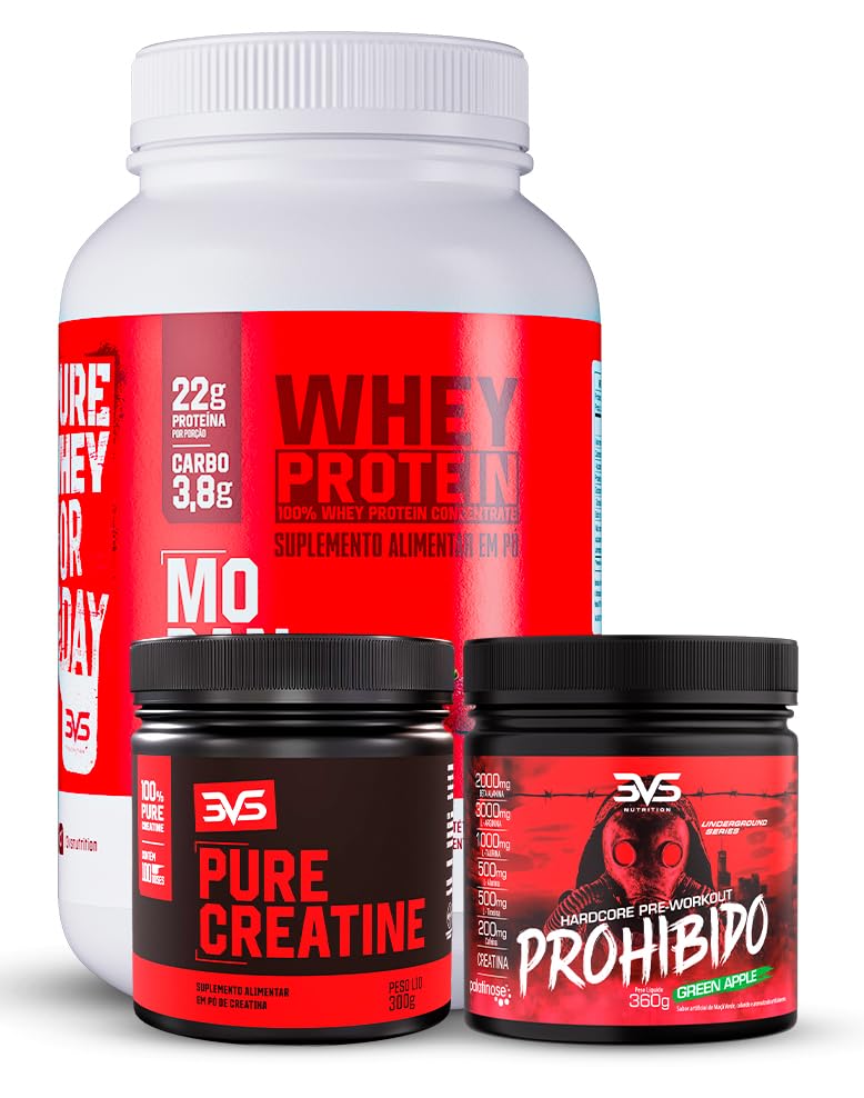 3VS Nutrition Combo Whey 100% Sabor Morango 900g + Creatina Pura ...