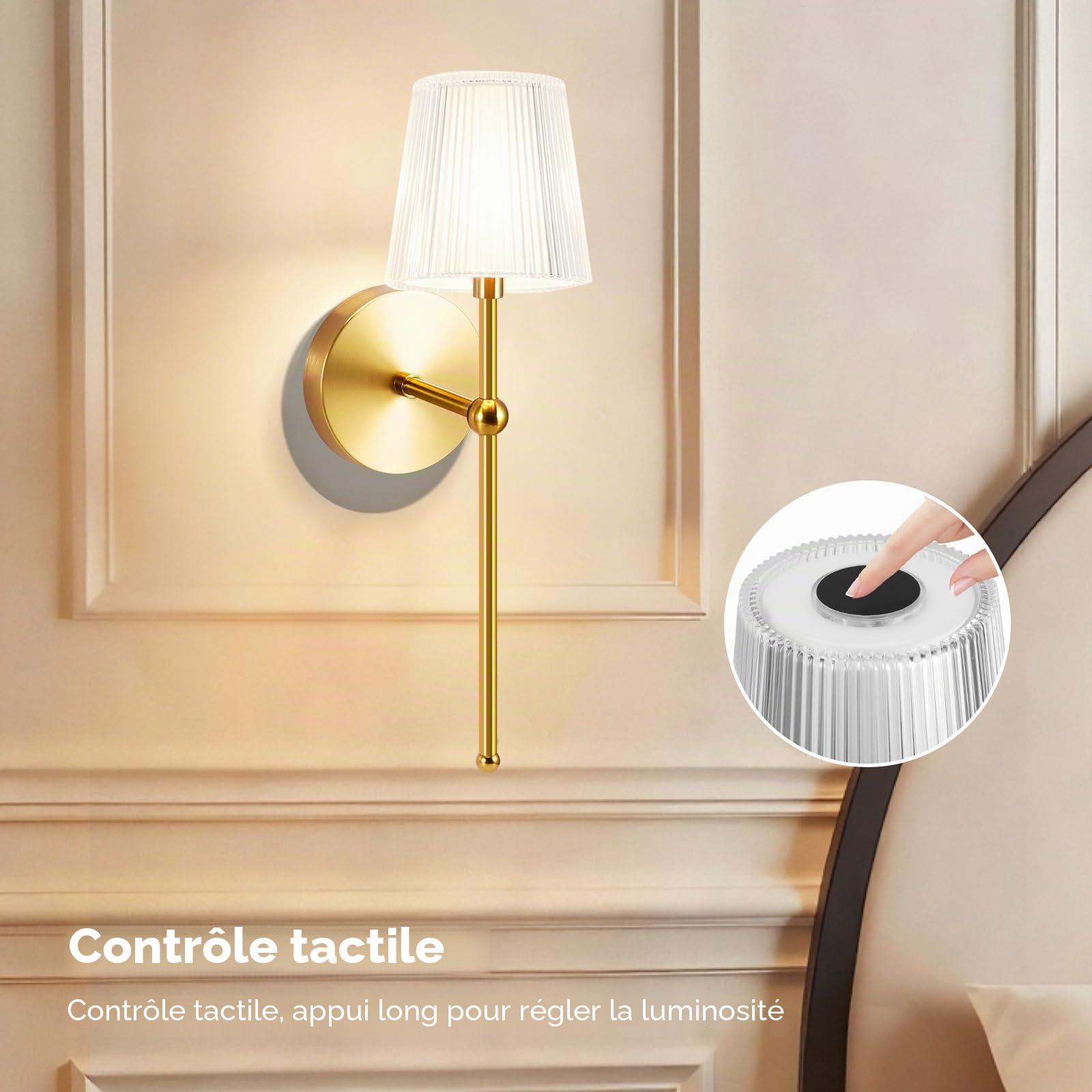 Lot de 2 Applique Murale Sans Fil Intérieur,Lampe Murale Sans Fil avec Telecommande,5000mAh Applique Murale Rechargeable avec 3 Couleur,Dimmable Applique Murale Batterie Interieure pour Salon,Chambre