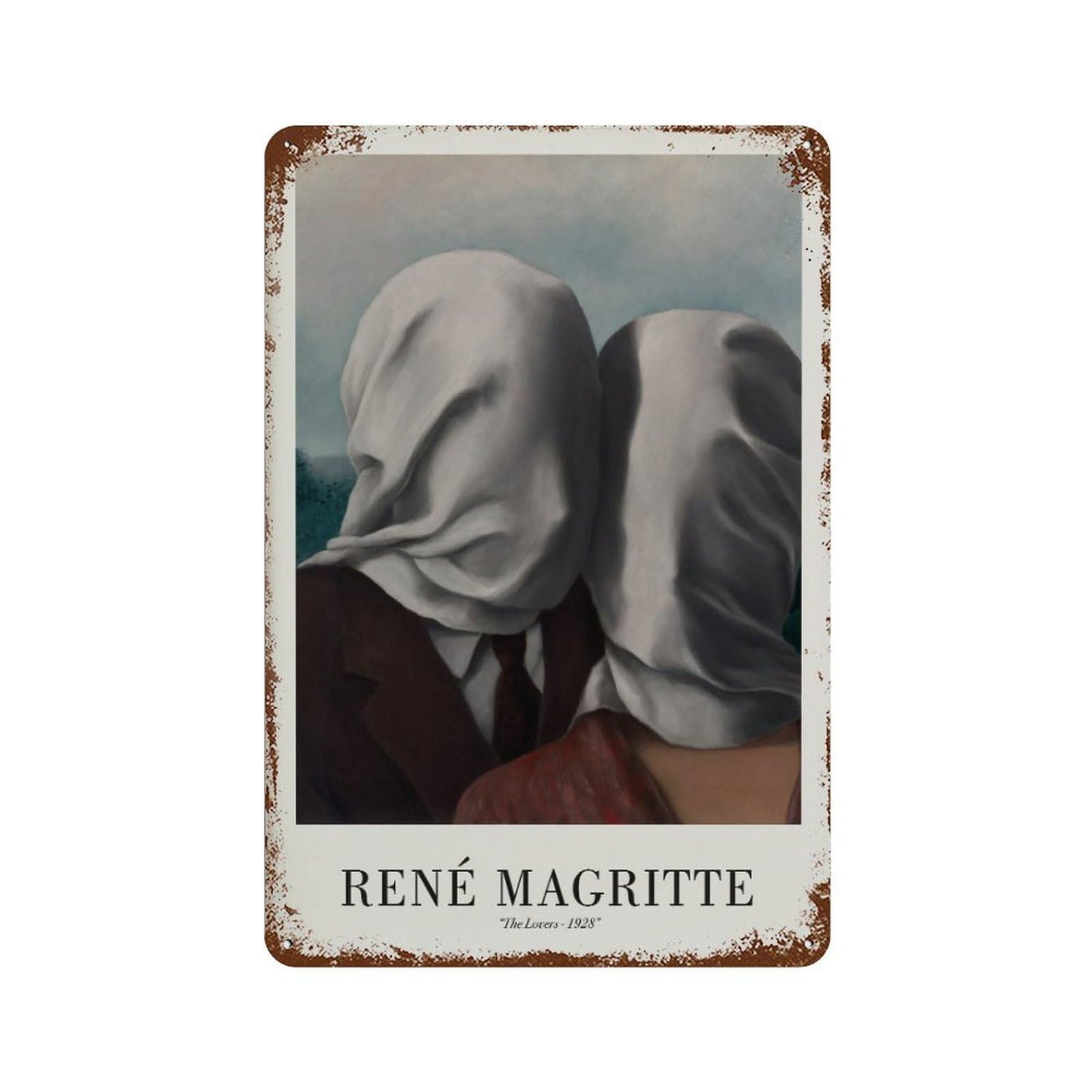 xiaoxiaoshen Rene Magritte 'the Lovers' Surrealist Wall Decor Art Metal Tin Poster Modern Home Decor Art Home Bar Shop Decorations Vintage Sign 30x20cm
