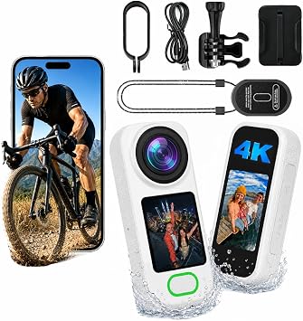 4K Mini Body Camera, 512G Thumb Action Camera, Vlogging Cam Portable Camcorder with 360 POV Rotate Clip & Magnetic Clip, Wearable Video Recorder for Traveling/Motorcycle/Pet WalkingNo SD Card