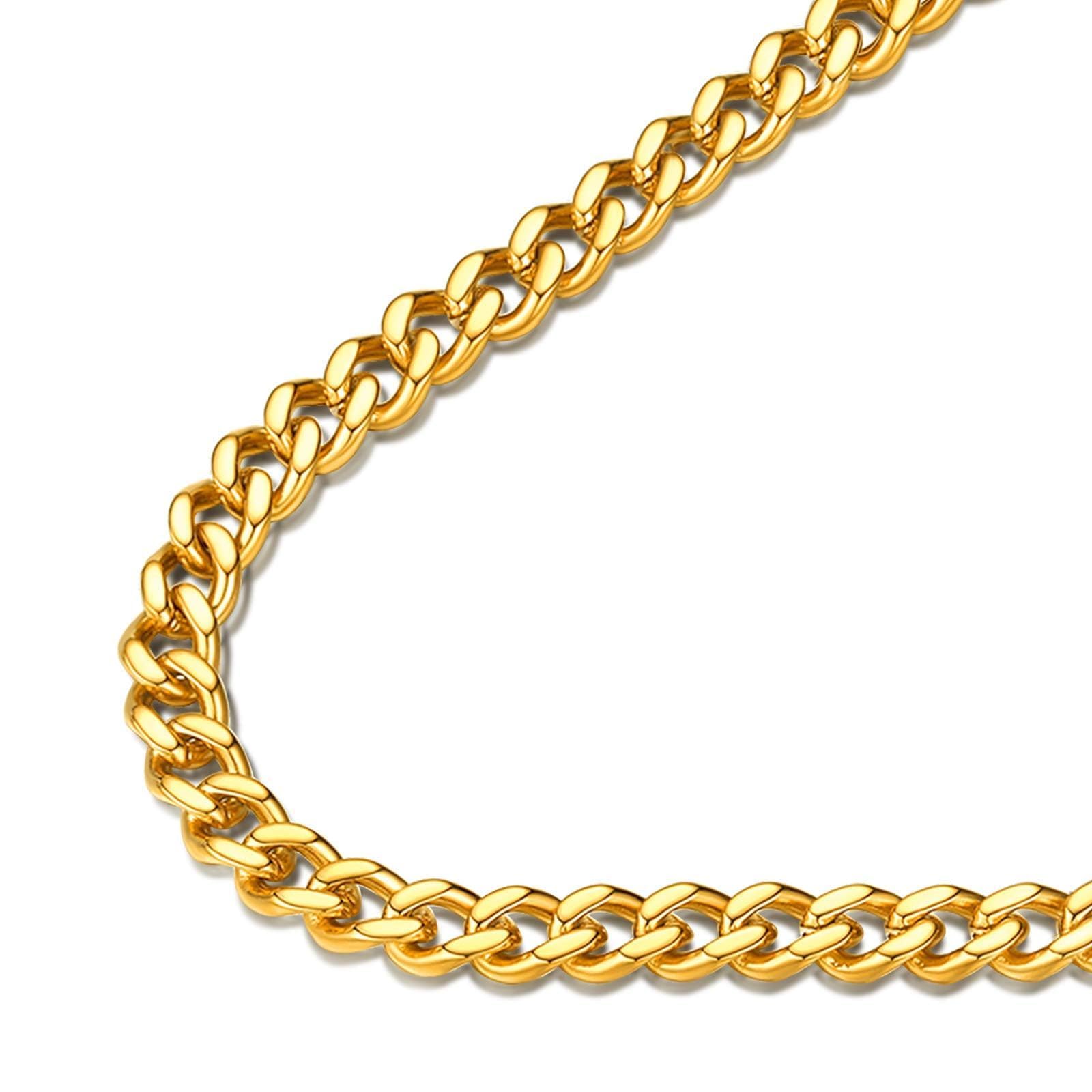 FindChic Men Curb Chain Necklace 18K Gold Plated/Stainless Steel/Black Chunky Double Tight Cuban Link Hip Hop Neck Chains for Men Boys 3.5MM/5MM/6MM/7MM/9MM/12MM 14''-30'' 8 Length Options (Send Gift Box)