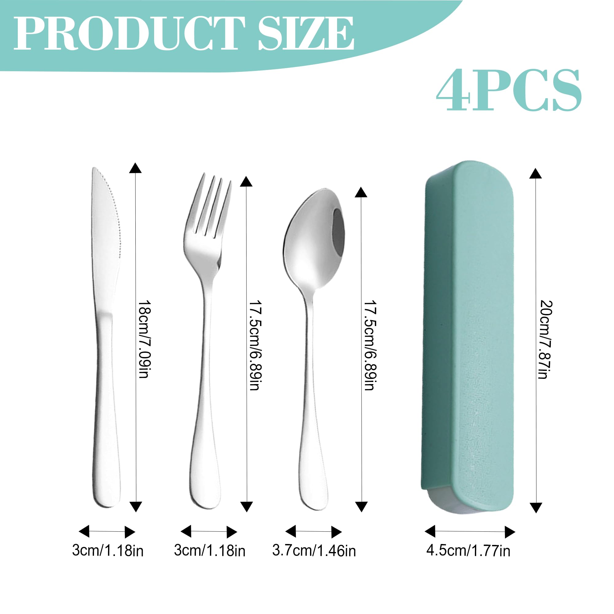 4PCS Portable Metal Cutlery Travel Set including Case - Reusable for Camping Picnic, School, Office, and Outdoor Use (Green) - Image 2