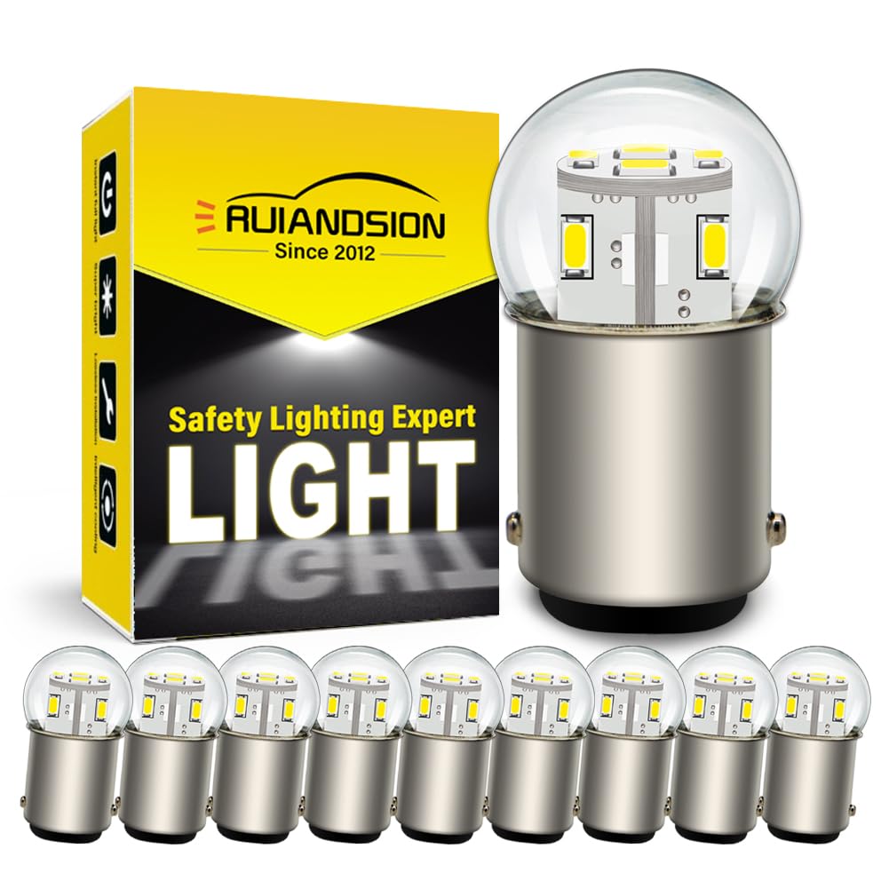 Ruiandsion Ampoule LED BA15D 12V Blanc 1130 1142 1176 3014 12SMD Ampoules LED de remplacement pour feux arrières de voiture, remorque, bateau, camping-car (Lot de 10)