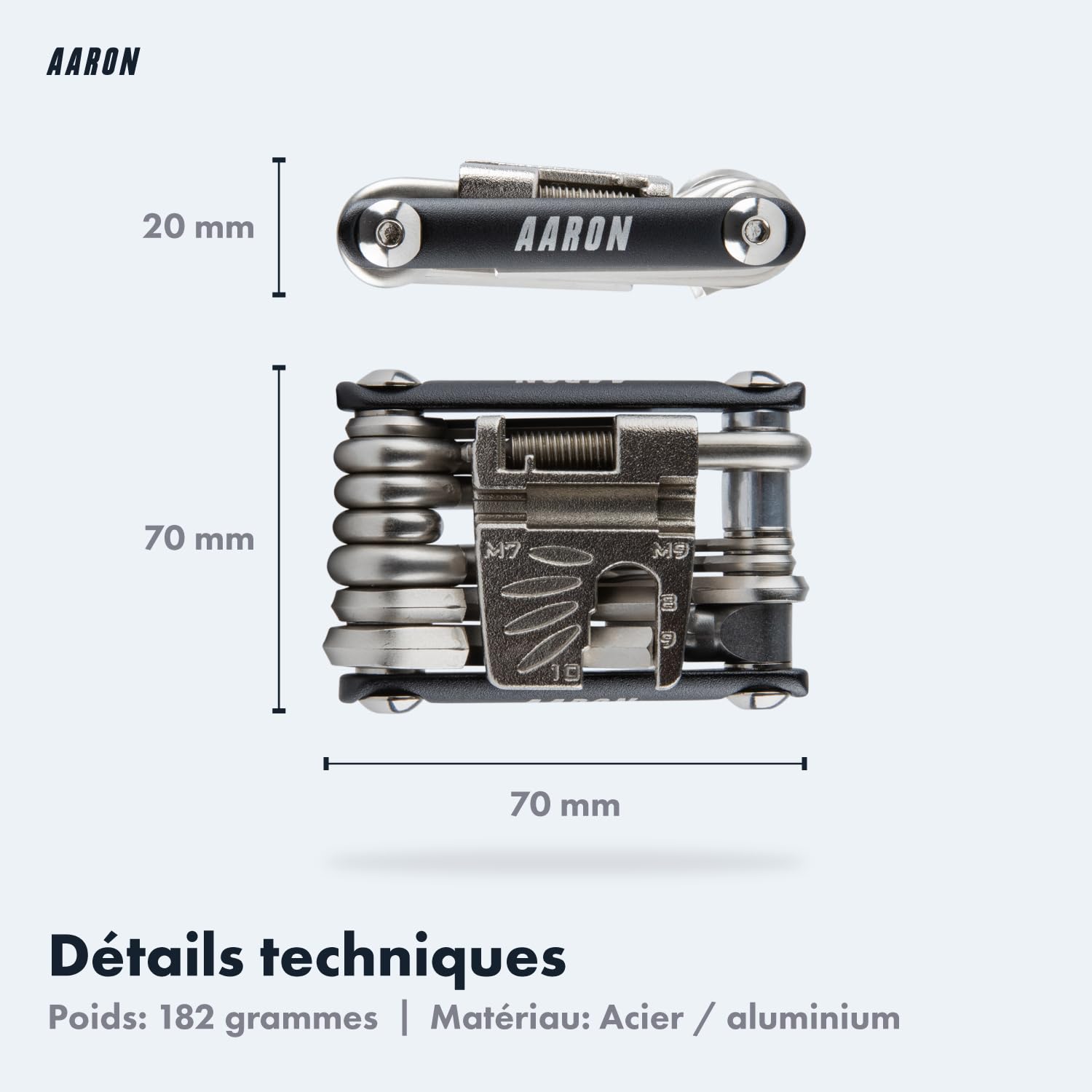 Aaron Outil Multifonction 20 En 1 – Acier Inox/aluminium, Pliable, Compact, Avec Clés Allen, Torx, Tournevis, Dérive-chaîne, Noir