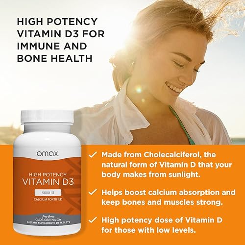 Miniatura 2 de Omax3 Vitamina D3 5000 UI + calcio, suministro para 90 días, huesos fuertes, músculos y articulaciones, salud cardíaca, inmunidad, sin OMG, sin