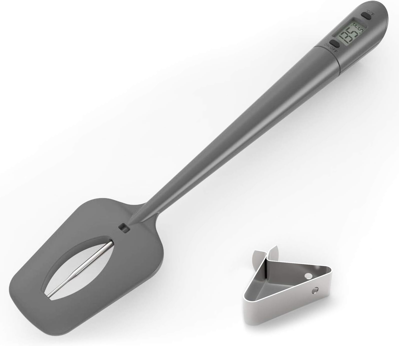Efeng candy thermometer spatula with pot clip – Silicon grey chocolate spatula with thermometer built in,candy thermometer,thermometer spoon for chocolate, candy,creams,sauces,Jams meat cooking
