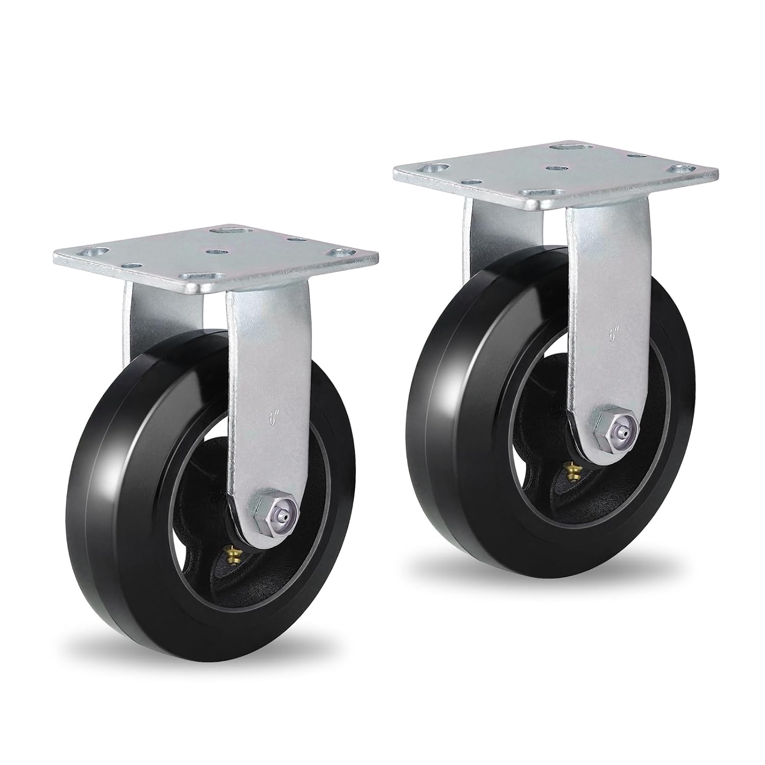 6 inch Industrial Caster, Rubber on Cast Iron Wheels- Black Rubber Caster Wheels - 1000 Lbs Per Wheels- Widely use for Tool Cart Platform Truck Trash Can(2 Pack Rigid)