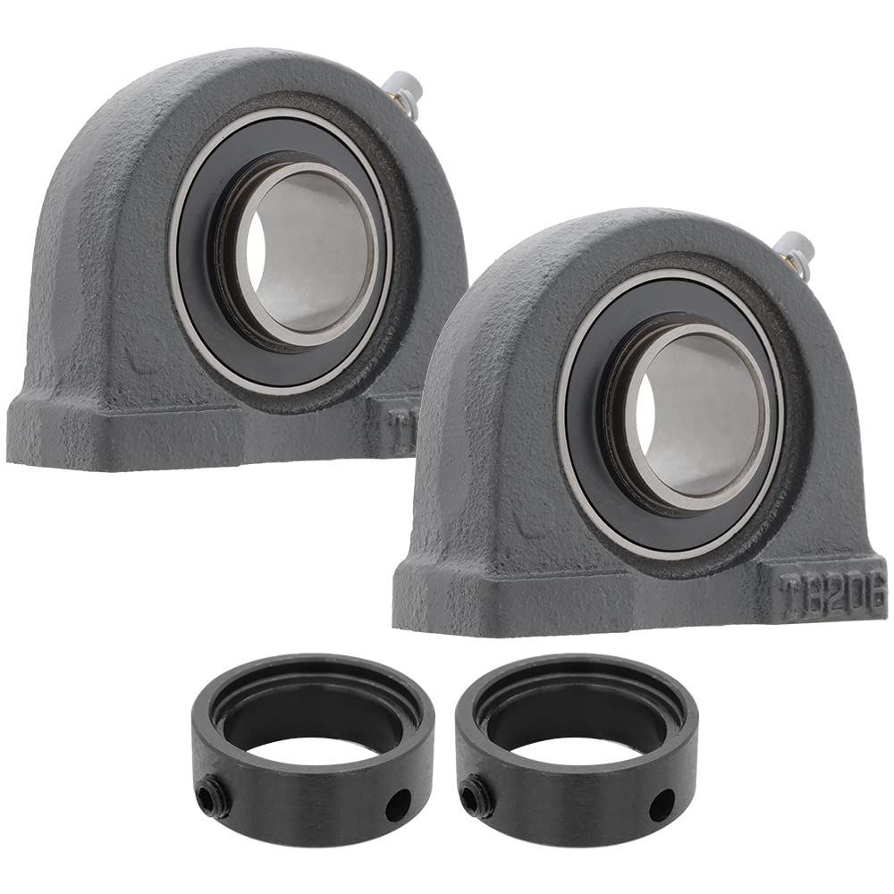 [2-Pack] HCTB206-20 - 2-Bolt Flange-Mount Ball Bearing Unit, Insert Bearing HC206-20, Housing TB206, Bore 1-1/4 in (31.75 mm), 4 in (101.6 mm) Length - Locking Collar, Cast Iron Housing, Normal Duty