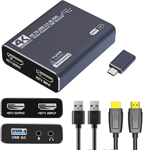 Tarjeta de captura de video de audio 4K con cable HDMI, USB 3.0, Full HD 1080P para grabación de juegos, transmisión en vivo..