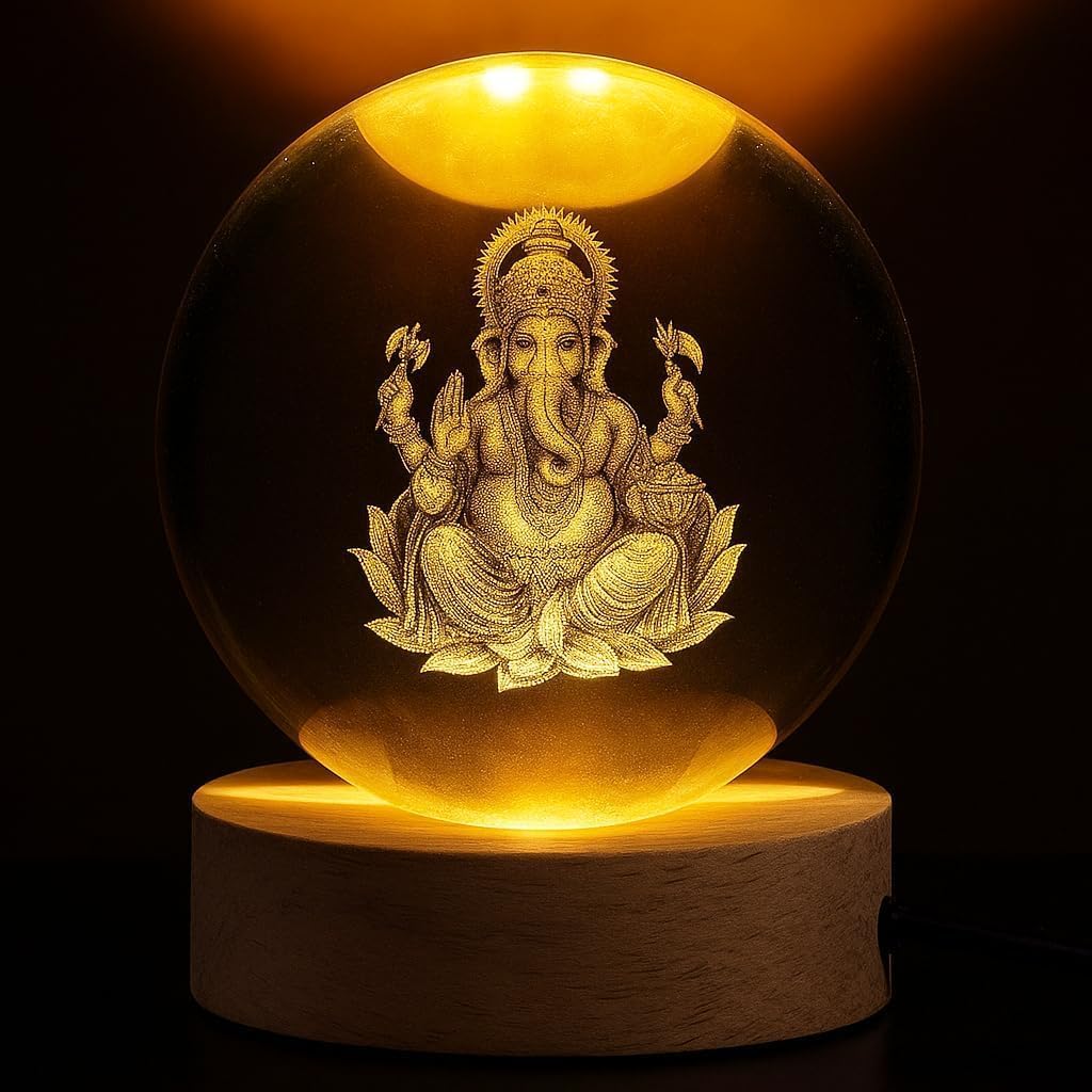 Ganesh Ji Crystal Ball Lamp | 3D Laser Engraved K9 Crystal | Pooja Room Decor | Festival Gift-image-22