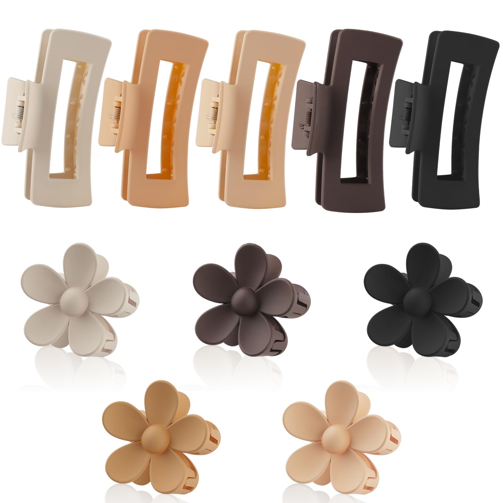 Erichero 10 Piezas Pinzas de Pelo, Grande Pinzas para el Cabello Rectangulares + Pinzas de Flores Mate Plástico para Cabello Grueso y Fino