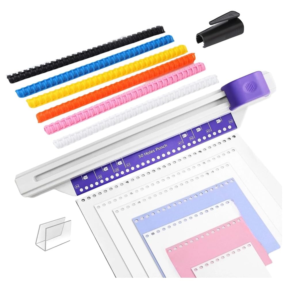 Máquina Encuadernadora con Perforadora de 30 Agujeros, Perforadora Manual para Hojas Sueltas, Encuadernadora Libros A4 A5 A6 A7 B5 B6 B7, Encuadernación en Espiral para Cuadernos