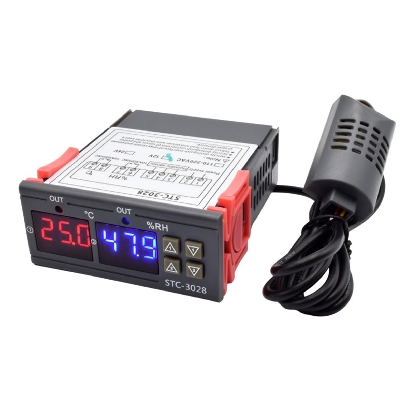 STC-3028 LED Digital Thermostat Temperature Humidity Controller Thermometer Sensor Hygrometer 10A Adjustable Cooler Heater 1Pcs (Color : STC-3028 DC24V)
