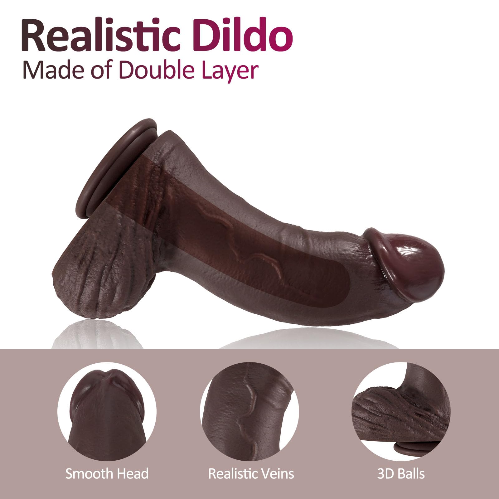 Dildo nero gigante e spesso con circonferenza di 23,4 cm, dildo in silicone a doppia densità super morbido e realistico con potente ventosa per la stimolazione del punto G e giochi anali, sex toy