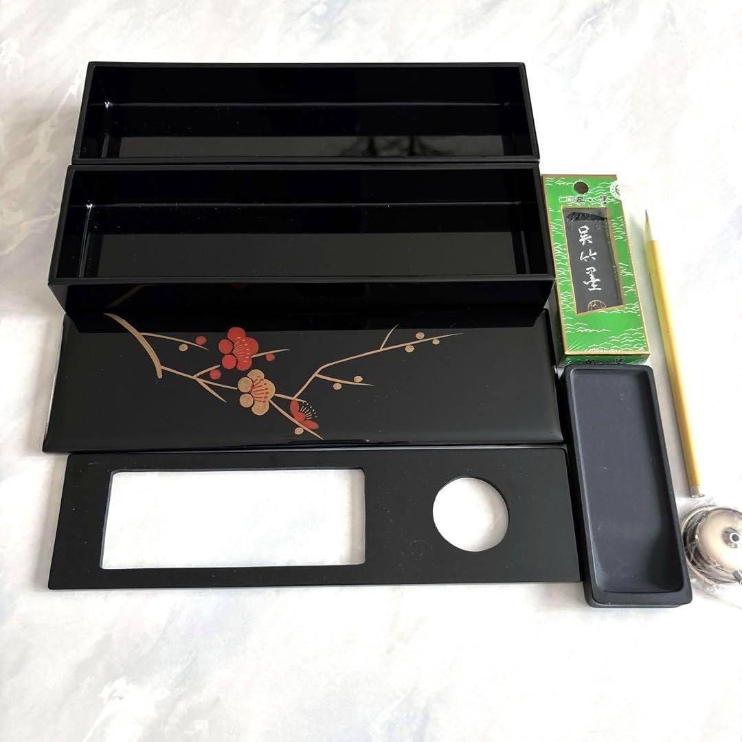 高岡漆器 二段硯箱 書道セット 書道箱 小物入れ 高岡漆器 二段硯箱