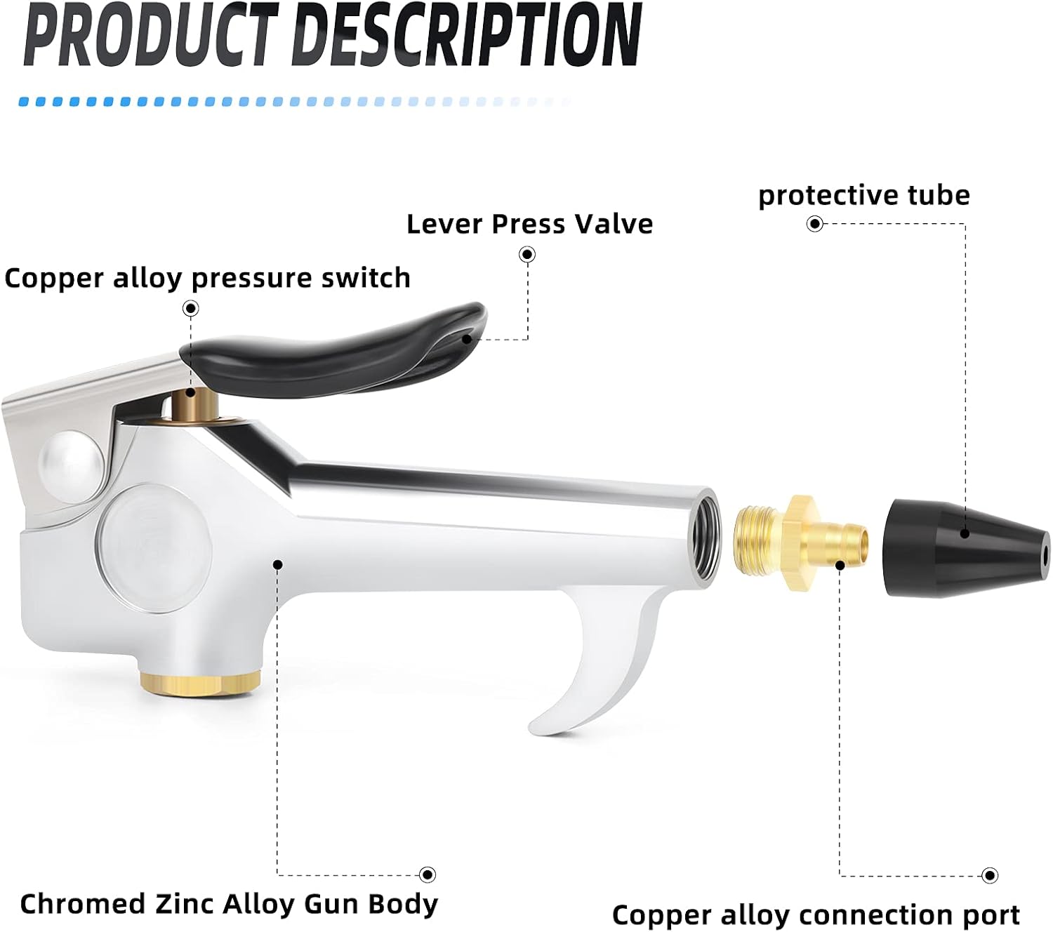 MEANLIN MEASURE Lever Type Blow Gun With Rubber Tip Safety Nozzle 1/4'' Heavy Duty For Air Compressor Home Garage Store Industrial 5 PCS - - 