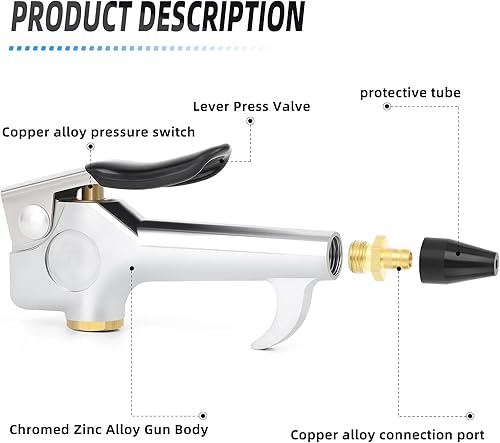 Miniatura 2 de MEANLIN MEASURE Pistola de soplado tipo palanca con boquilla de seguridad de punta de goma 1/4 '' resistente para compresor de aire hogar garaje