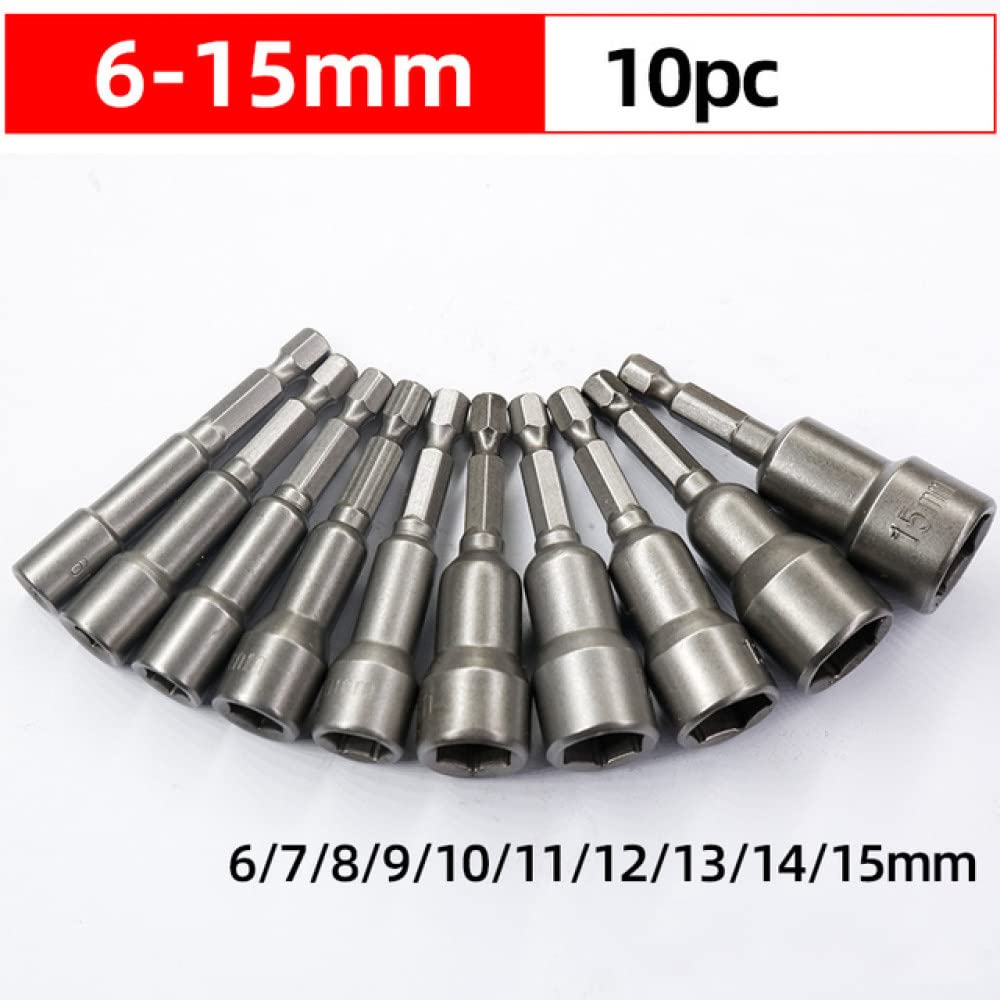 Destornillador de tuerca magnética de vaso de impacto de 6 mm-19 mm Juego de llaves hexagonales de 1/4 Adaptador de broca para taladros eléctricos Kit de enchufe de controladores de impacto, 6,15 mm (
