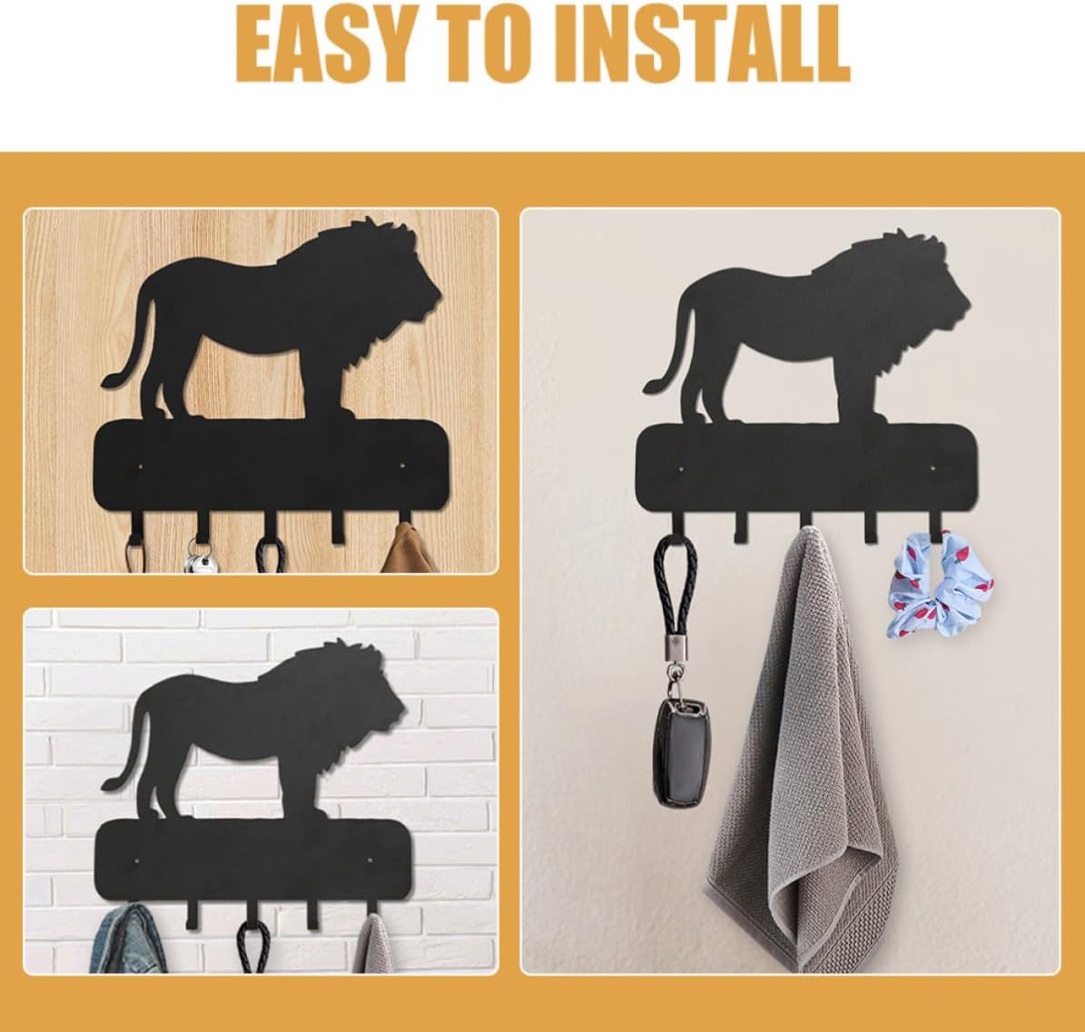 Black Iron Wall Mounted Key Holder, Easy Installation and Convenient Storage Solution, Sleek Appearance for Entryway, Bag, Clothes, and Key Organization