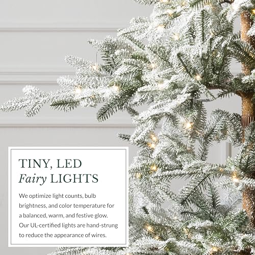 Image of Balsam Hill Frosted Alpine Balsam Fir - Snow-Kissed Artificial Christmas Tree with Pre-Fluffed Memory Wire Branches and LED Clear Fairy Lights, 6.5'
