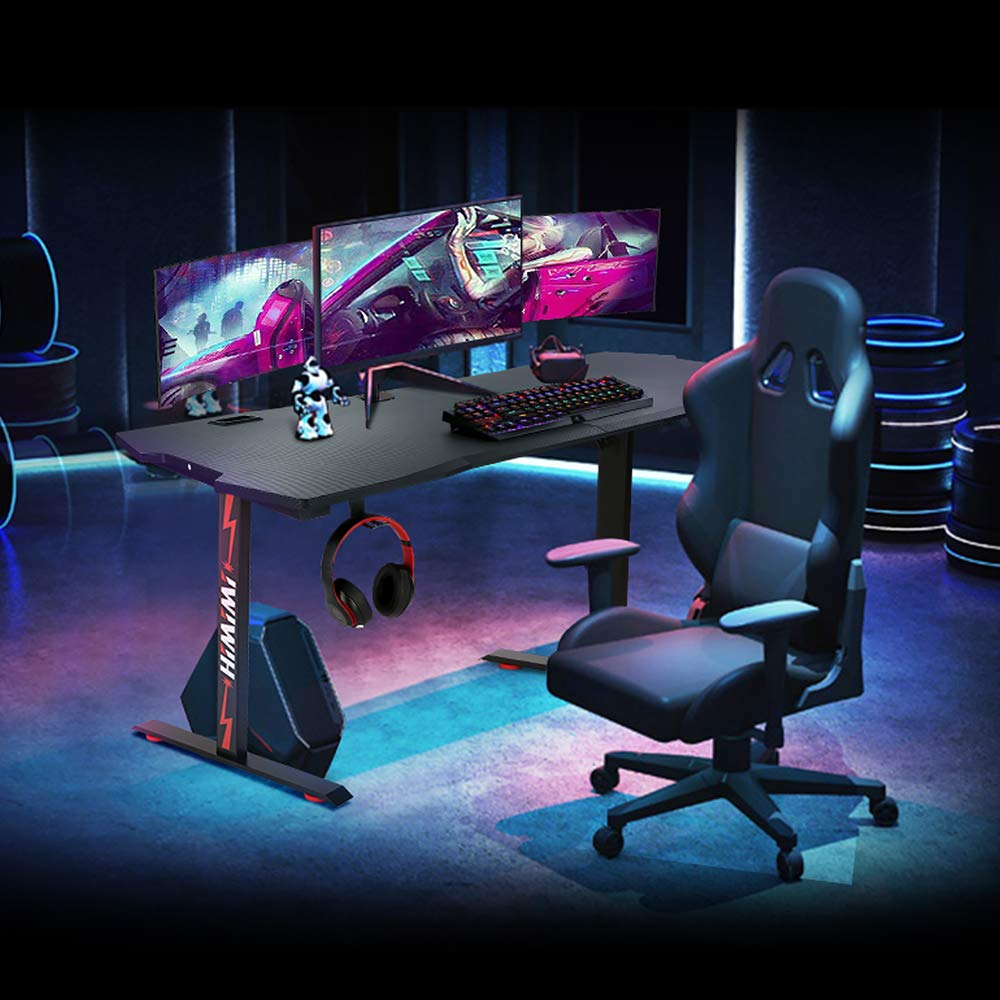 Computer Gaming Desk, Large Gaming PC Desk 60 inch, Black Computer Desk