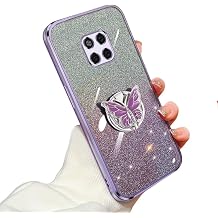 Glitter Cover Compatible with Huawei Mate 20 Pro Case Butterfly Kickstand Case for Huawei Mate 20 Pro TPU Electroplated Bling Shockproof Shell for Women Girls Cover for Huawei Mate 20 Pro Purple