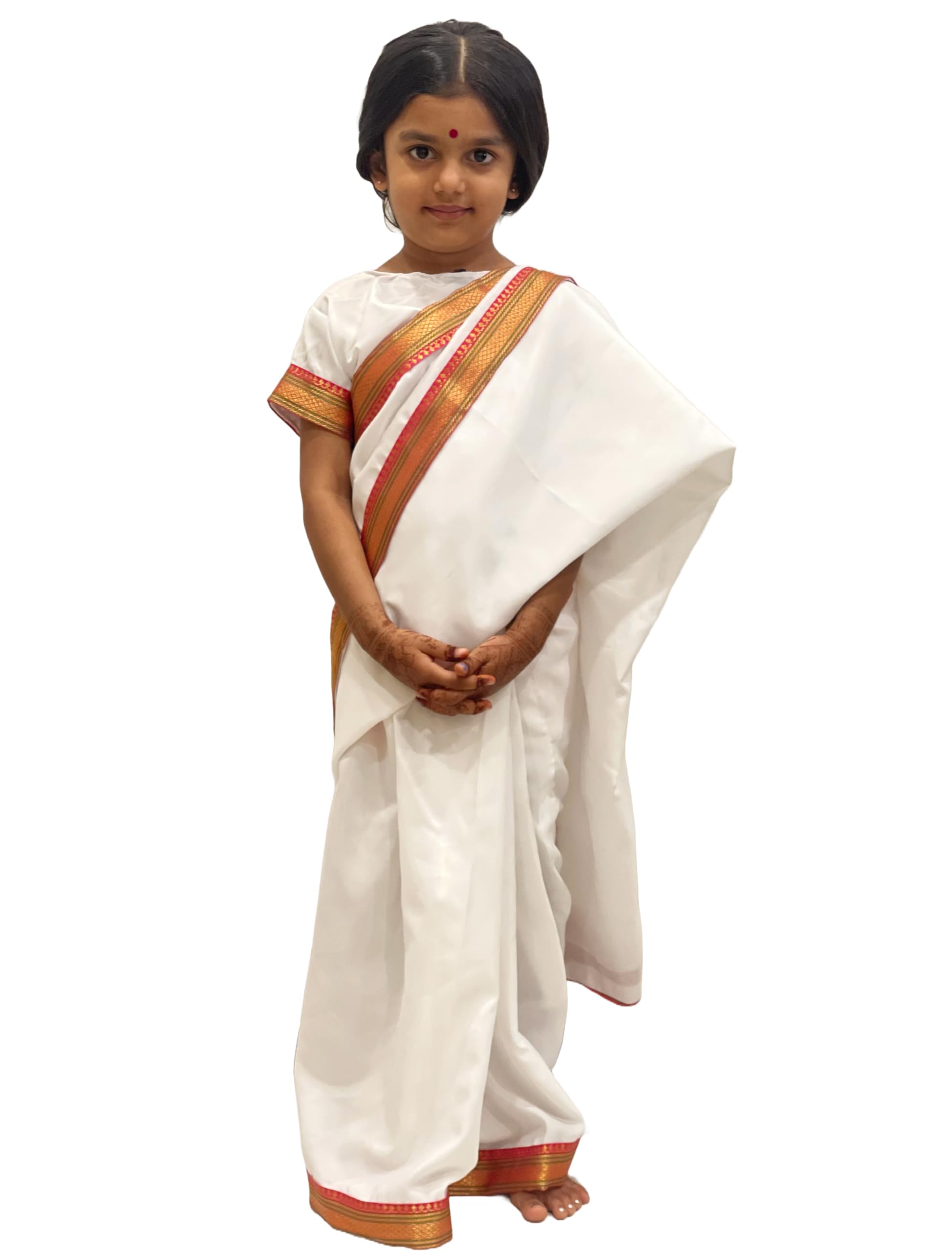 SHIV VESH BHUSHA Sarojini Naidu Costume for Girls | Fancy Dress White Saree  with Border