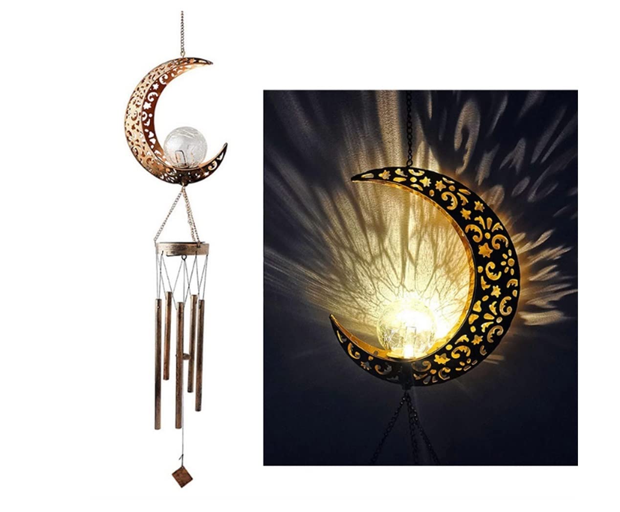 Campanelli A Vento da Giardino Campanelli Eolici Solari per Esterni, Campanelli Eolici A Luce Lunare A LED Sfera di Vetro Scoppiettante per Cortile