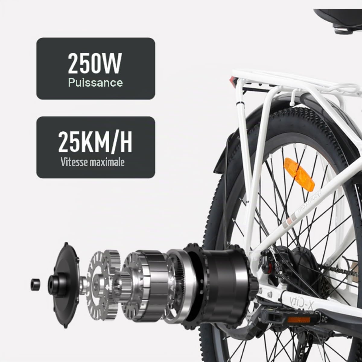 cysum X-City 26" Vélo électrique pour adultes, vélo électrique pour femme, batterie amovible de 48 V 10,4 Ah, autonomie de 25 km/h et 80 km, Urban Commuter E-Bike, Step-Thru