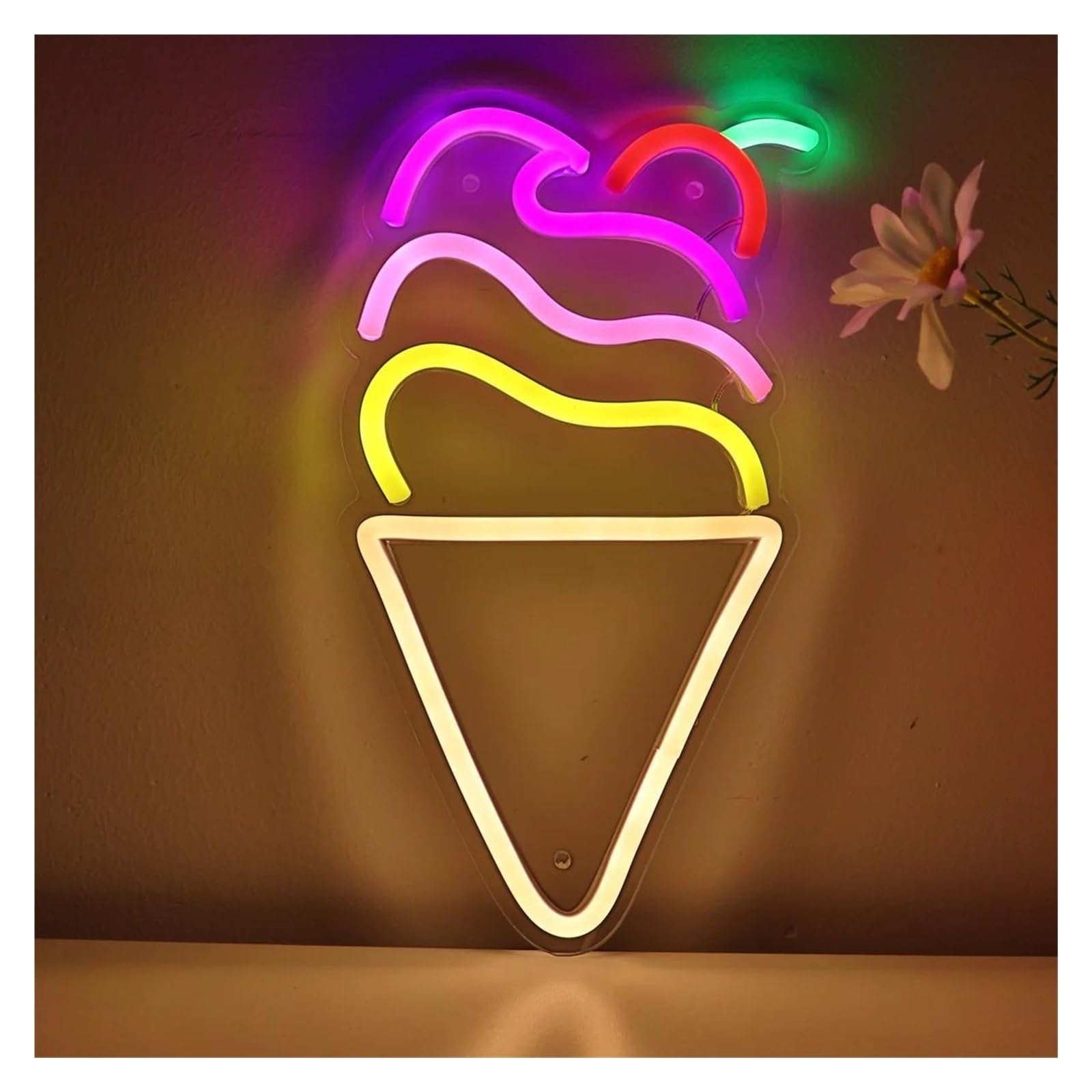 lampe au néon Cornet de glace à la cerise pour enseigne au néon pour mur intensité variable alimenté par pour USB pour lumière