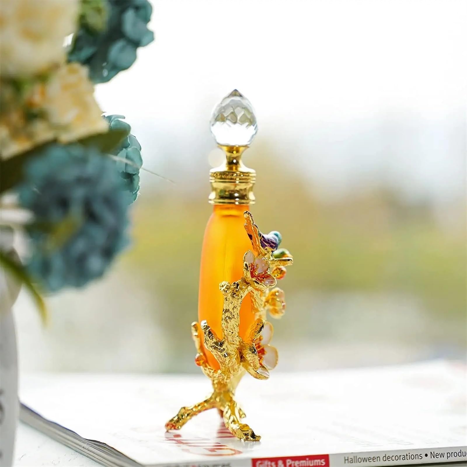 Ausgefallene Parfümflaschen aus Glas, leer, Vintage-Stil, Vogelblume, dekorativ, nachfüllbar, Kristall-Parfümflasche (gelb, 40 ml) Für Den Täglichen Gebrauch
