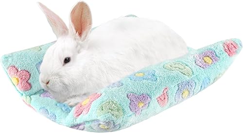 Cama de conejo de 15.7 x 14 pulgadas, cama cóncava acolchada para animales pequeños, tapete de felpa con almohadas de algodón para conejillos de