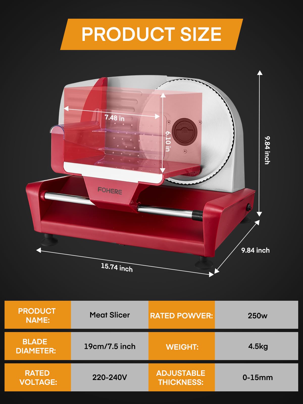 250W Affettatrice Elettrica da Casa, 3 Lame in Acciaio Inox con Diametro di 19 cm, Affettatrice Professionale, Spessore Regolabile 0-15mm Per Carne Formaggio Pane, Facile da Pulire