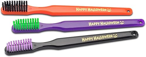 Practicon Cepillos de dientes de Halloween, cepillo de dientes envuelto individualmente para regalos, truco o trato, varios colores divertidos, 144