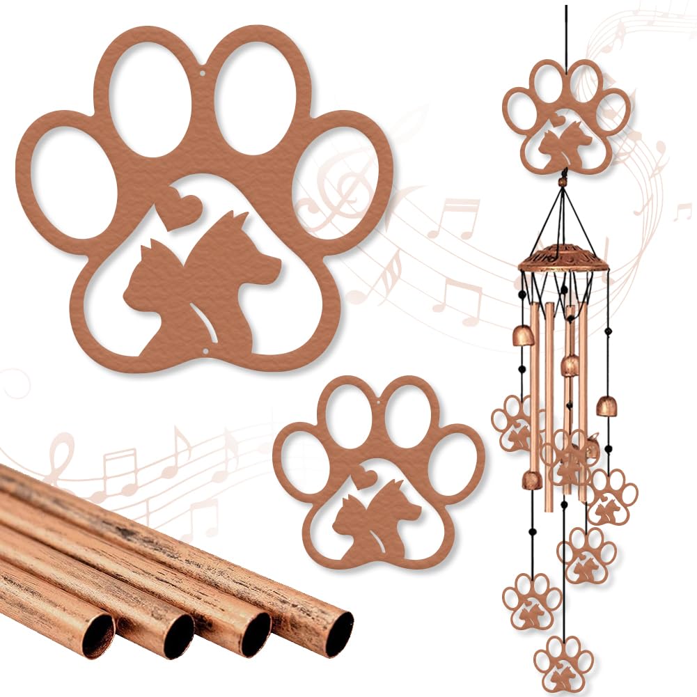 ORIGACH Metal Paw Print Wind Chimes Dogs Cat Pet Wind Chime Gifts for Pet Lover Deep Tone Suitable for Outdoor, Indoor, Balcony, Garden, Courtyard, Porch, 30-Inch Long