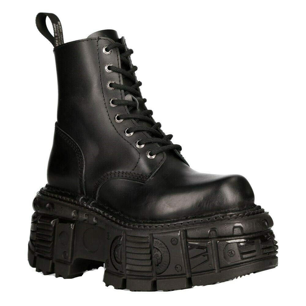 New Rock Boots M-MILI084N-S5 Unisex Metallic Black 100% Leather