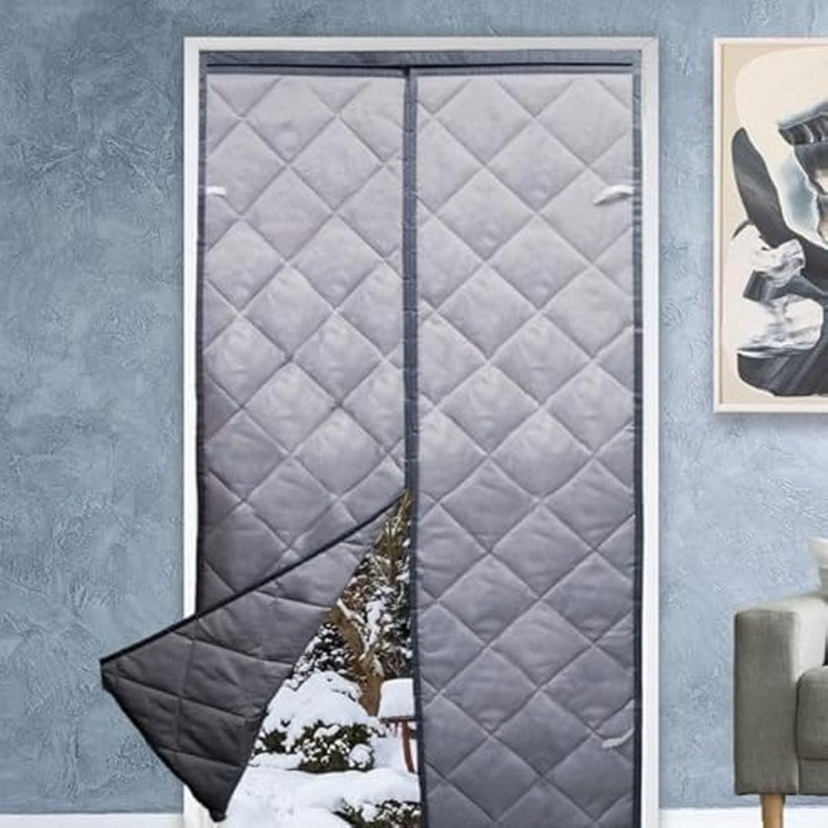 First4magnets Grey Magnetic Thermal Insulated Door Curtain, Wind, Cold And Noise Proof, Pet Friendly, Suitable For Air-Conditioned Rooms, Heating, Kitchens, And Living Rooms (100Cm X 210Cm)