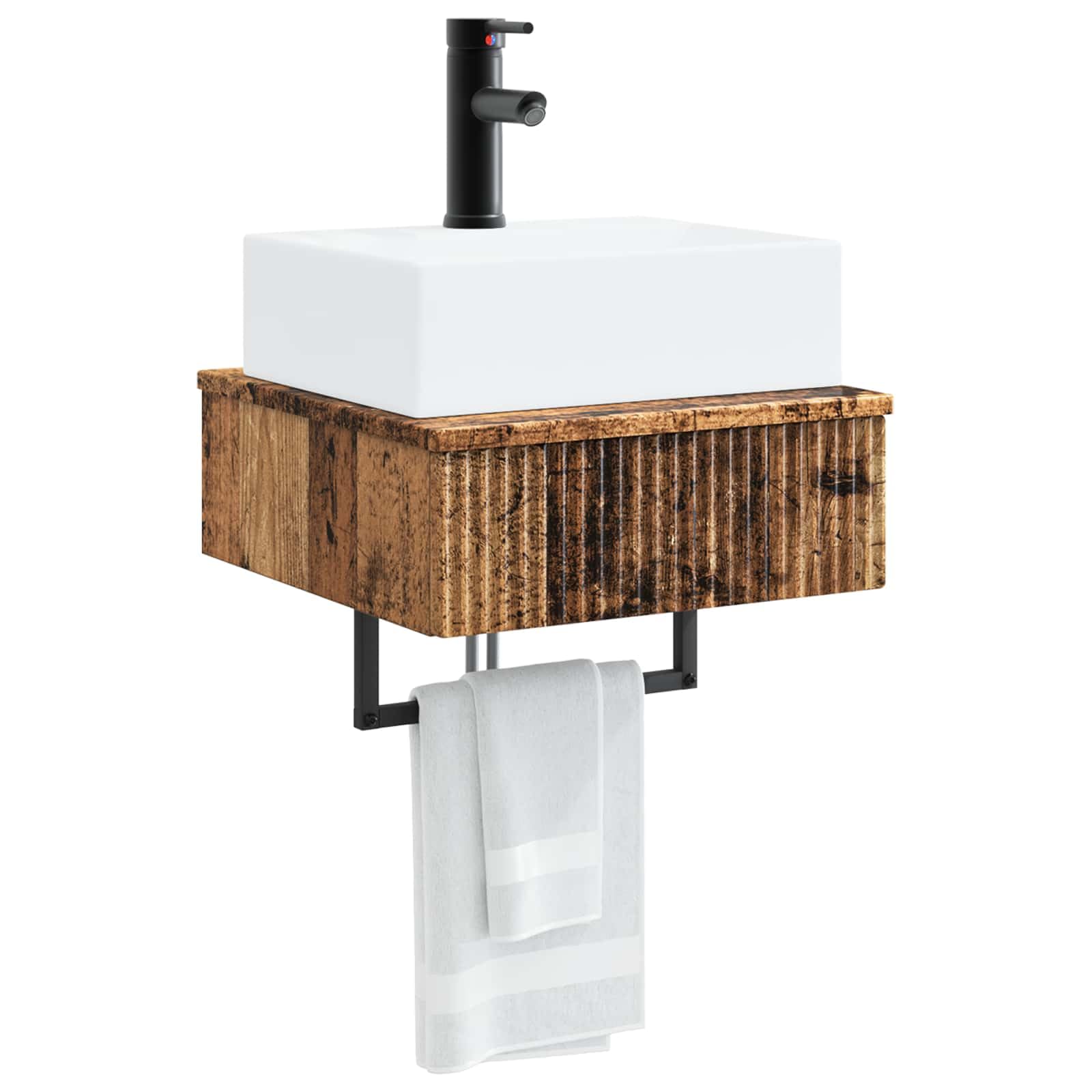 Lavabo mural aspect bois vieilli 40 x 41 x 39 cm