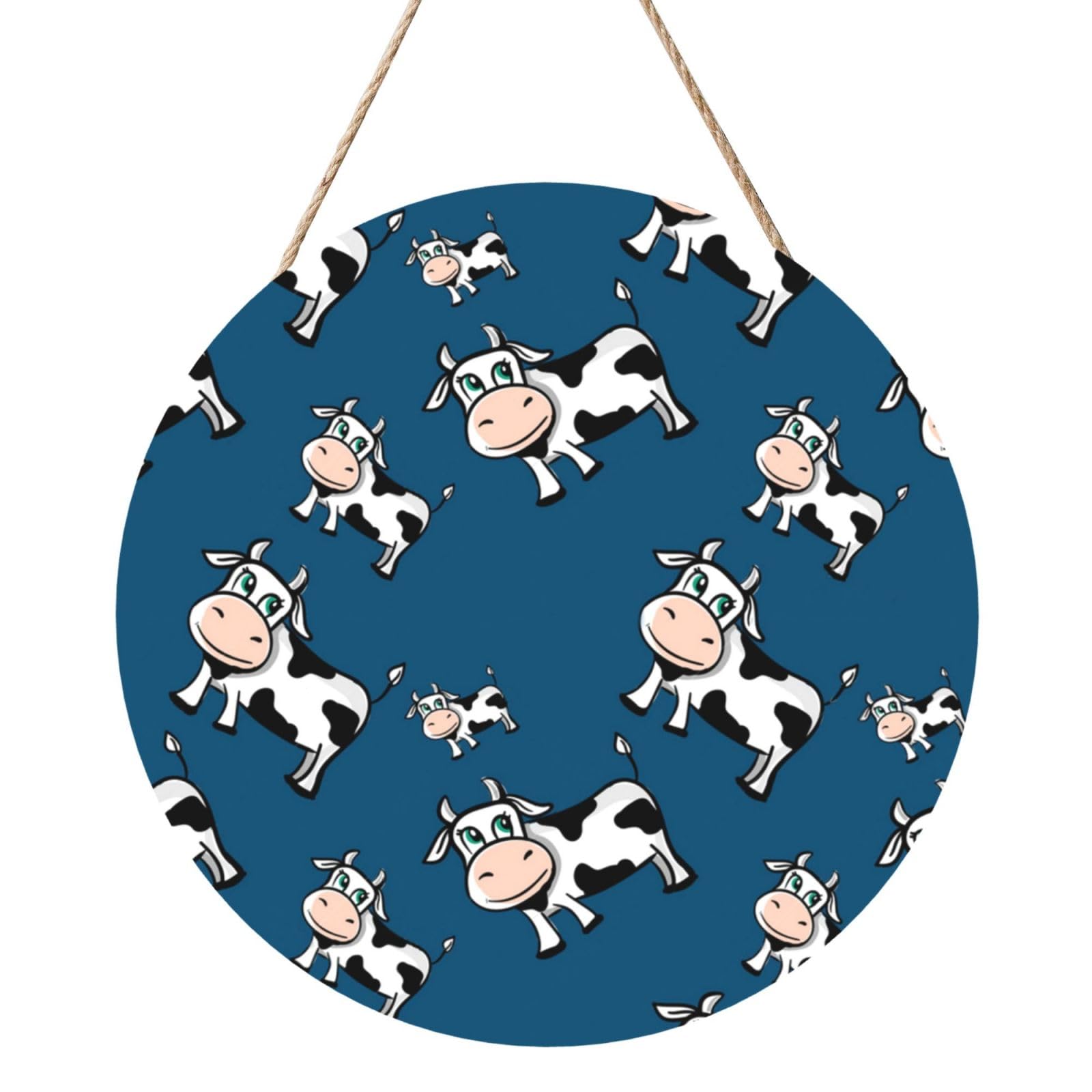 Cows, Round Wood Panel Painting 12 in, Wall Hanging Painting For Home