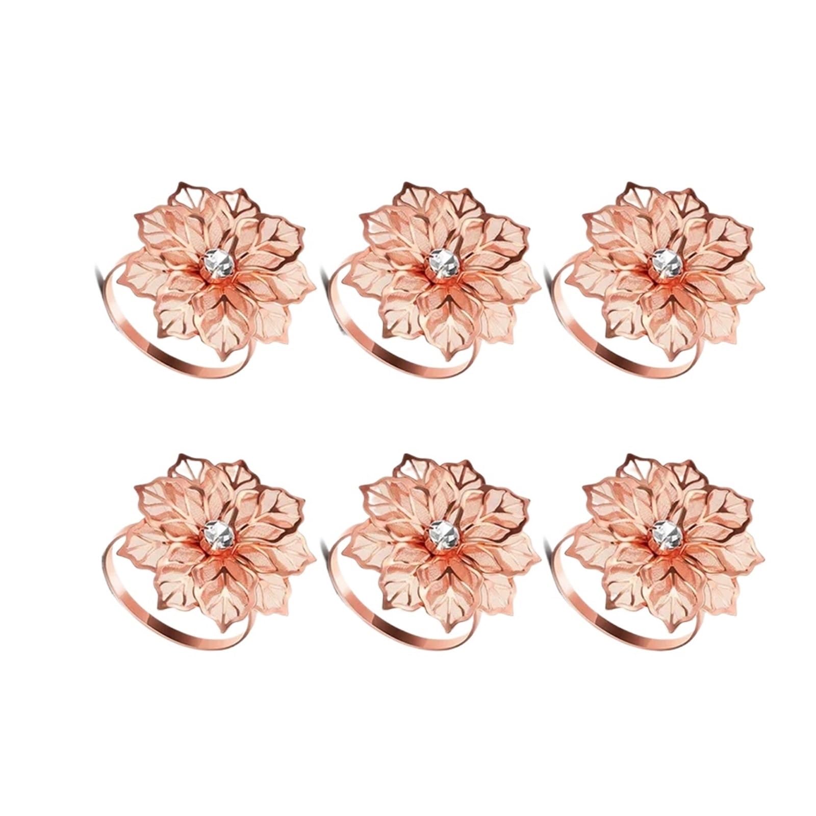 napkin rings Flower Napkin Rings Hollow Mesh Petals Alloy Metal Towel Party Table Dinner Dining Wedding Decor(6PCS rose gold)