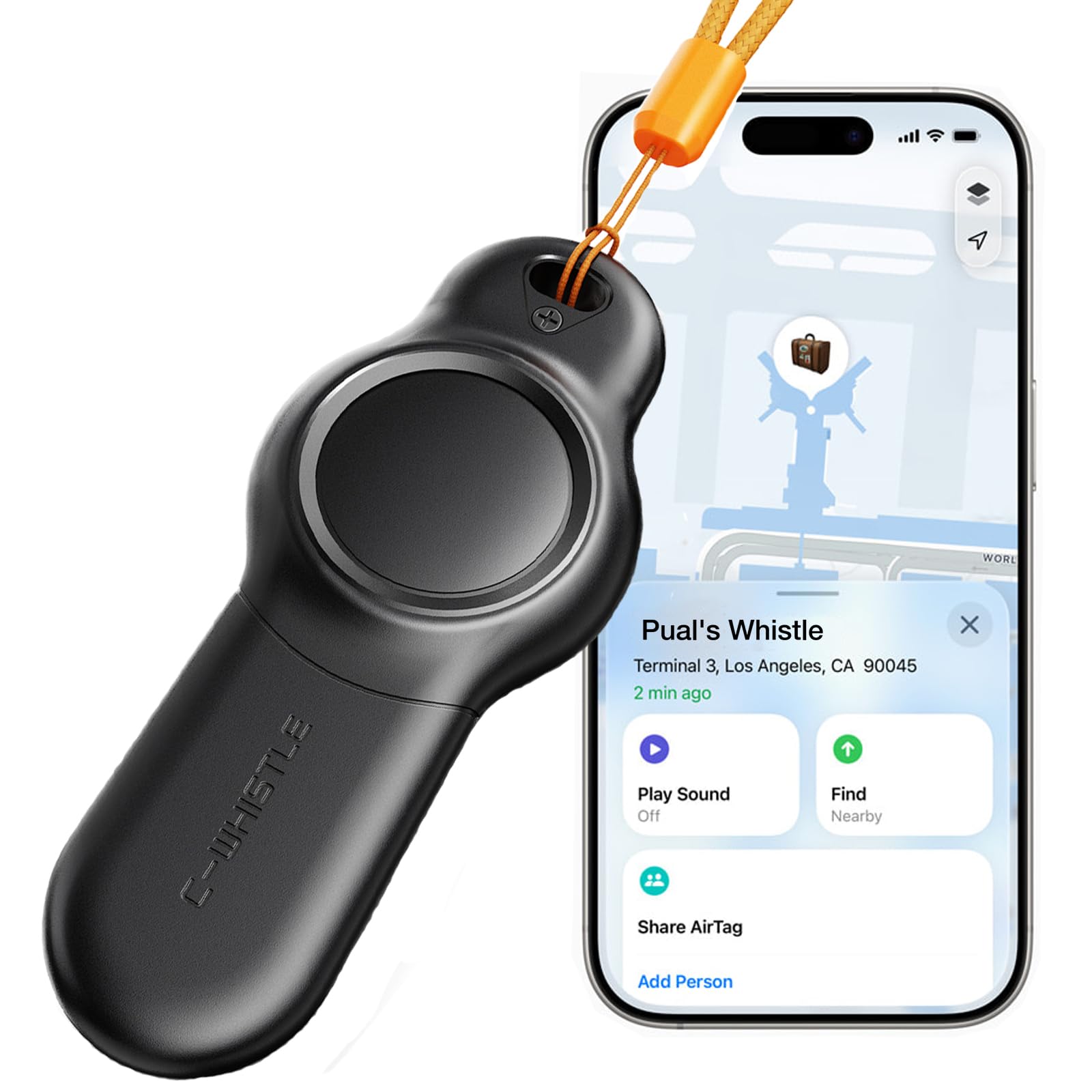 Waterproof Apple AirTag Holder with Emergency Whistle, 2-in-1 Airtag Keychain Holder for Kids Travel, Hiking, Fishing, Airtag Case for Outdoor Survival Gear (Black)