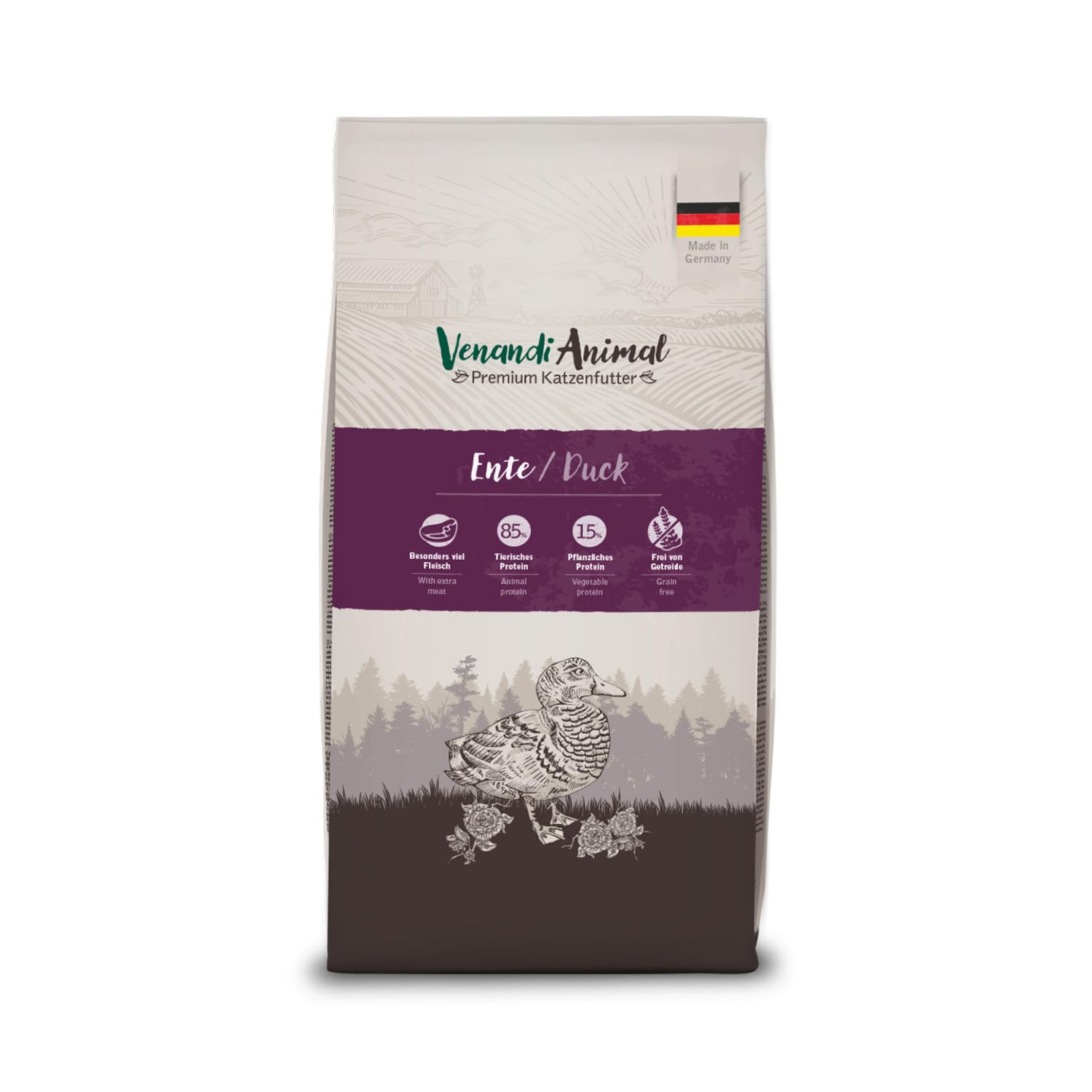 Venandi Animal - Premium Trockenfutter für Katzen - Ente, 1er Pack (1 x 6,5kg), getreidefrei mit viel frischem Fleisch