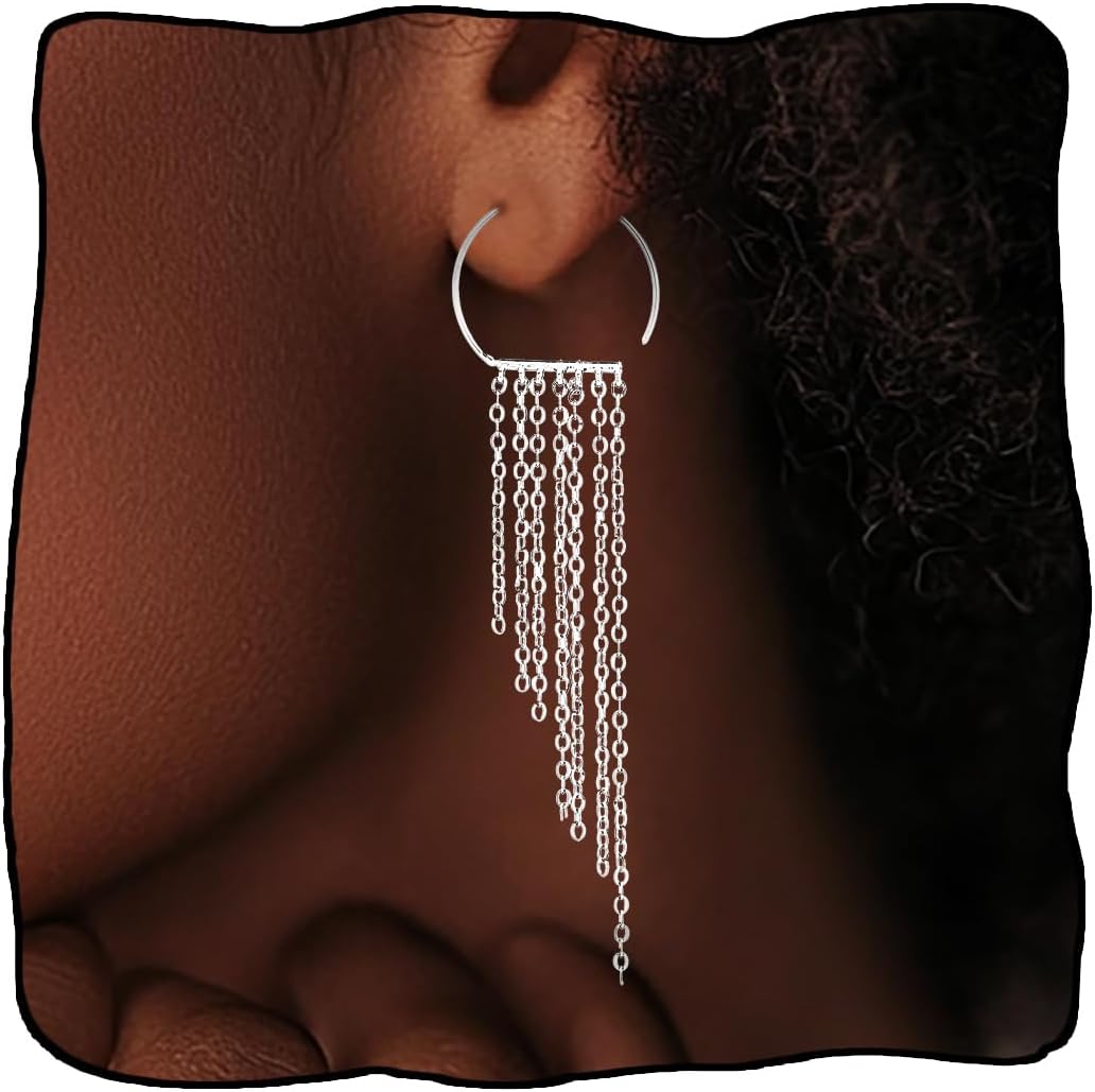 Urieo Silver Earrings for Women Dangle Drop Earrings Long Tassel Earring Jewelry