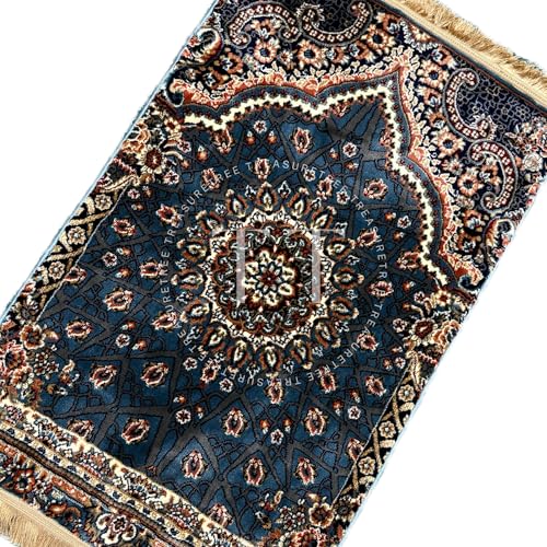 Image of Deluxe Velvet Heavyweight Prayer Rectangular Mat | Elegant and Super Soft Design | Ideal for Muslim Prayers | Heavy Carpet Mat with Premium Softness and Luxurious Design. (Blue), 48 x 30 Inches
