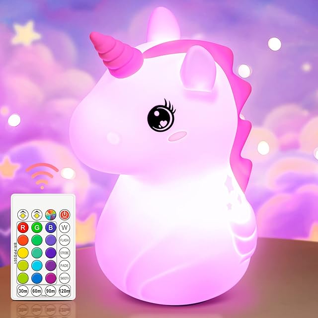 Unicorn Night Light for Kids 16 Colours and 4 Breathing Light Modes LED Portable Baby Nights Lamp USB Rechargeable Dimmable Nightlight Cute Unicorn Gifts for Girls Children Kawaii Bedroom/Room Decor