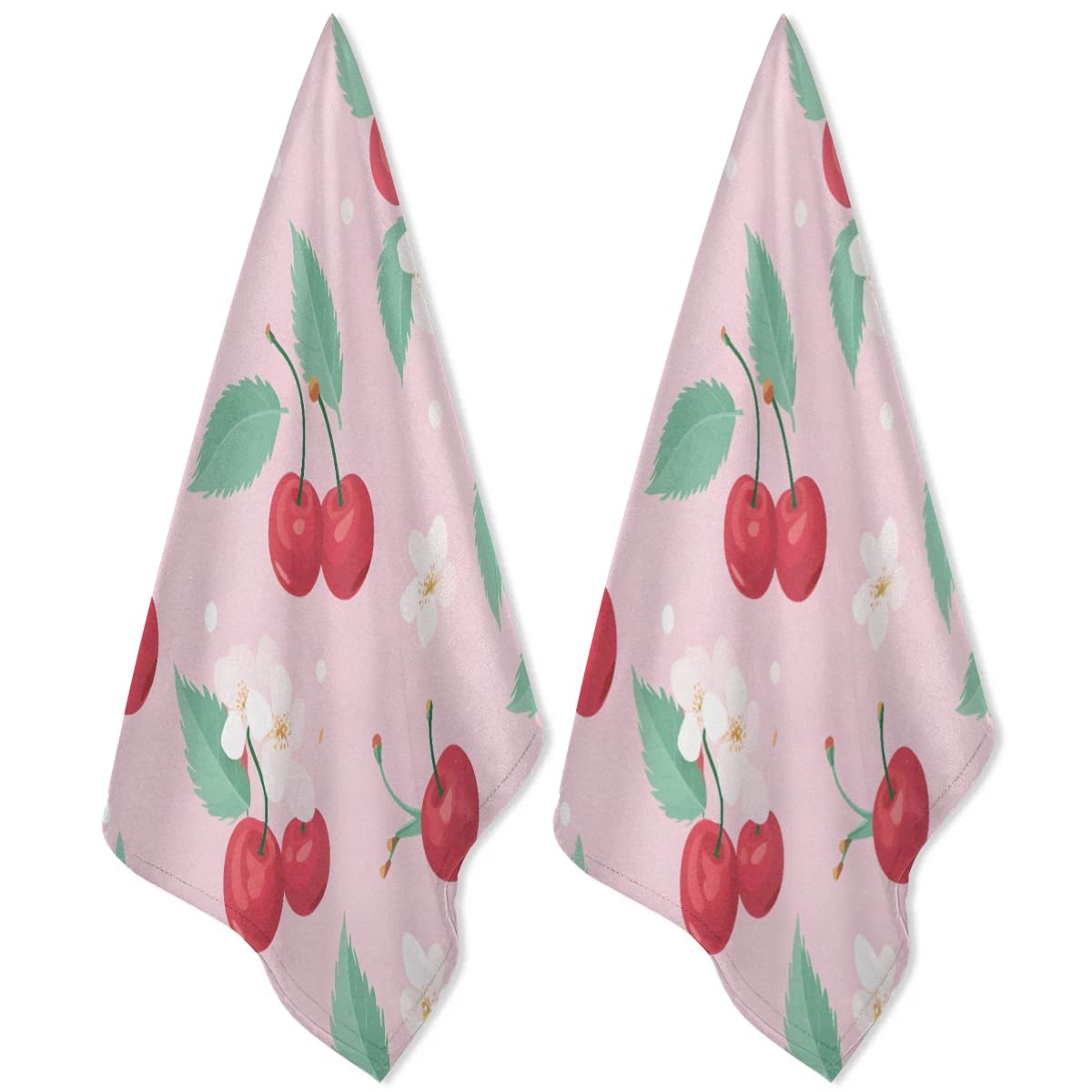 QsirBC Kitchen Towels Set of 2 Cherries Plant Hand Towels Dish Towels Reusable Decorative Towel Sets for Cooking Baking, 28.3 X 17.7 Inch