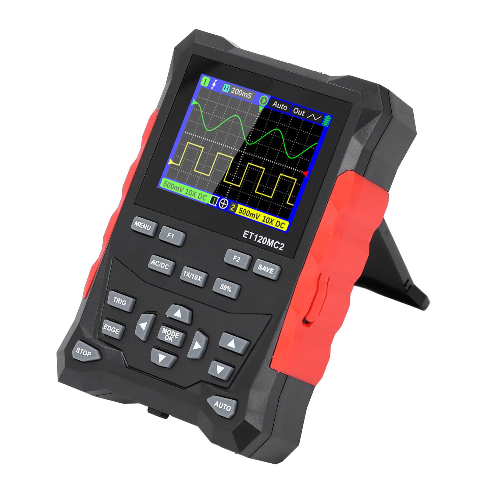 Oscilloscopio Portatile 120MHz 2 500MSA/S Oscilloscopio con Schermo TFT 2,4 Pollici per la Ricerca Scientifica Materiale ABS Portatile