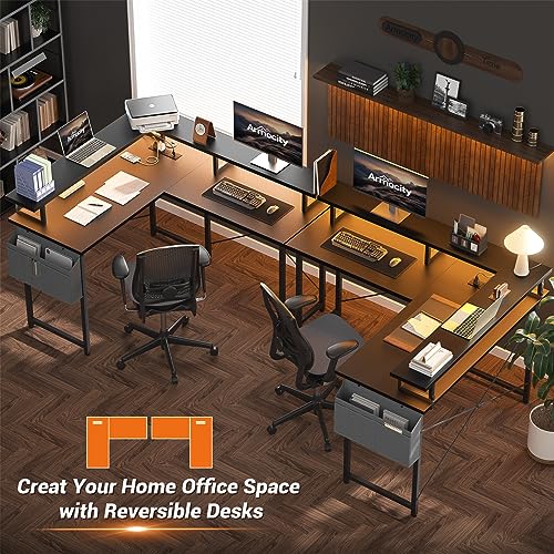 armocity L Shaped Computer Desk with Power Outlets, Gaming Desk L Shaped with LED Lights, Corner Desk with Storage Shelves, Work Study Desk for Bedroom, Home Office Small Spaces, 47\'\', Grey Oak - Thumbnail 7